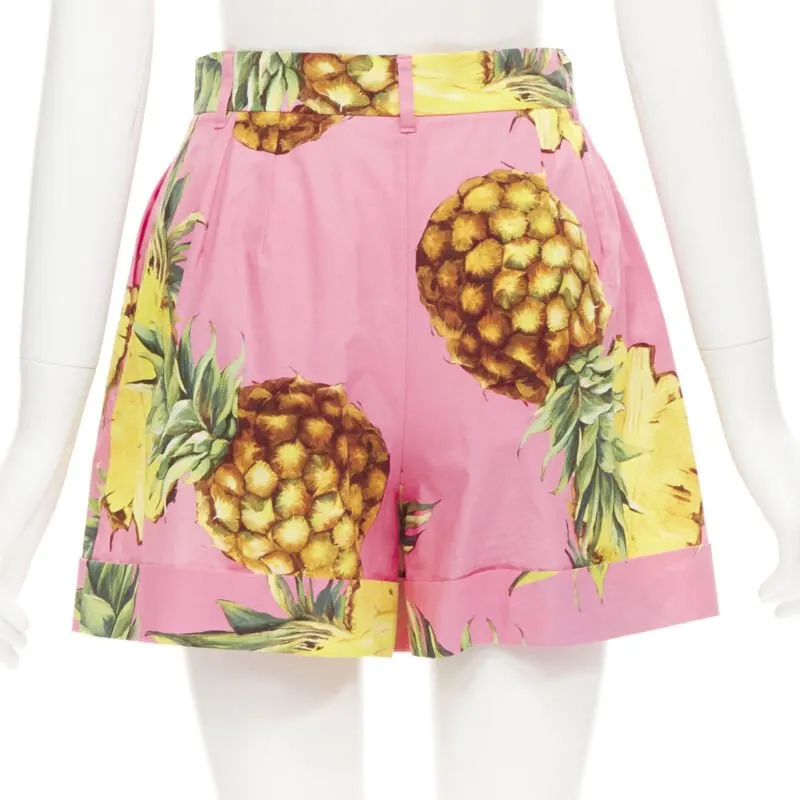 Dolce & Gabbana Pineapple Print Shorts Pink Cotton Very good - Box View