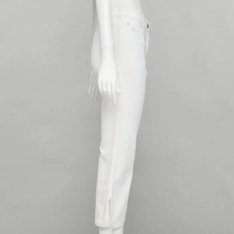 Dior Crystal Cropped Jeans White Cotton Very good - Model View