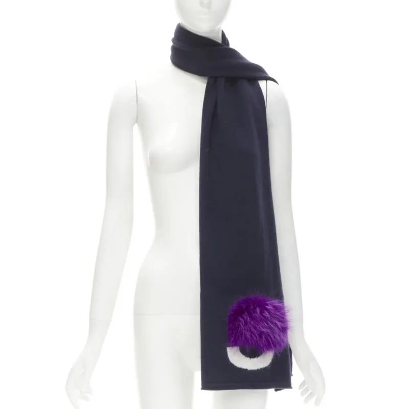 Fendi Monster Eyes Scarf Navy Wool Never worn - Front View