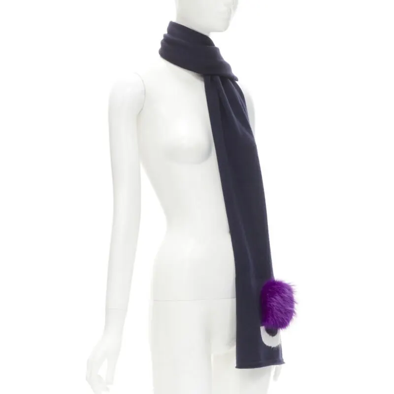Fendi Monster Eyes Scarf Navy Wool Never worn - Inside View