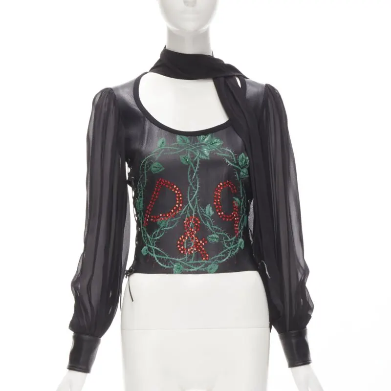 D&G Scaled Leather Blouse Black Leather Very good - Front View