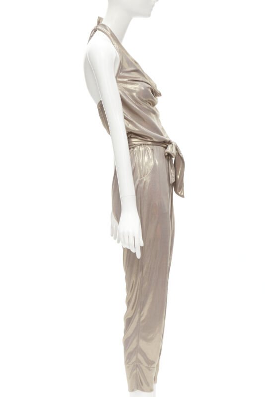Diane Von Furstenberg Gold Halter Jumpsuit - 4