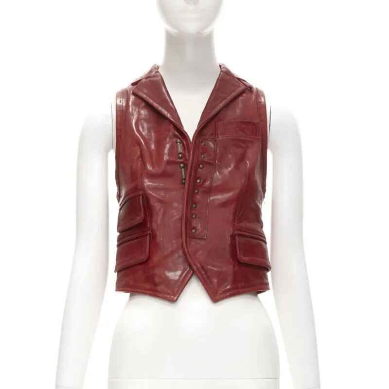 Dsquared2 Cropped Hook Vest Red Leather Very good - Front View