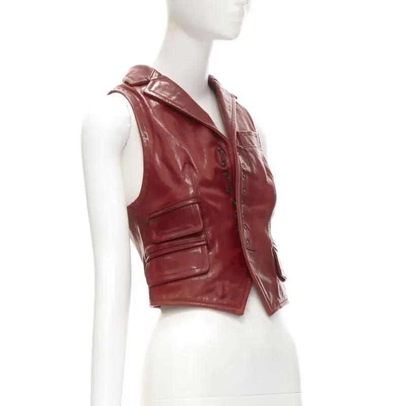 Dsquared2 Cropped Hook Vest Red Leather Very good - Model View