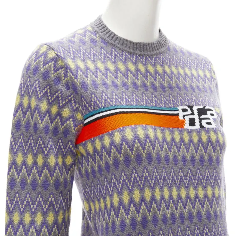 Prada Argyle Knit Sweater Purple Wool Very good - Back View