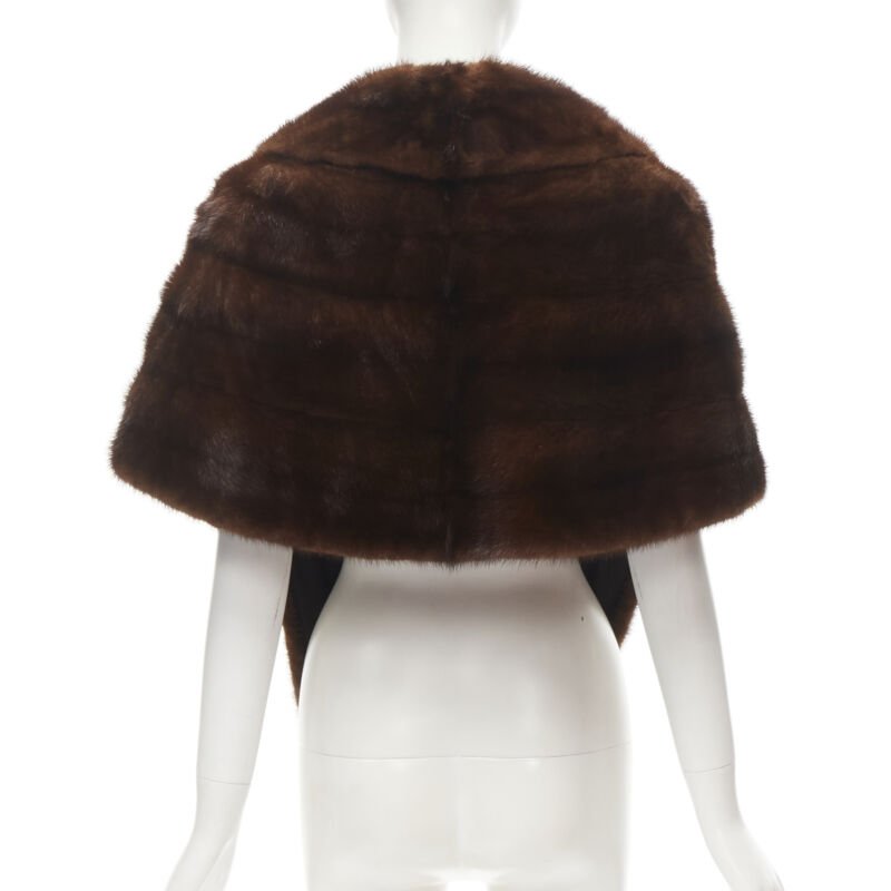 Unsigned / متعددة Brown Mink Fur Shawl - 4