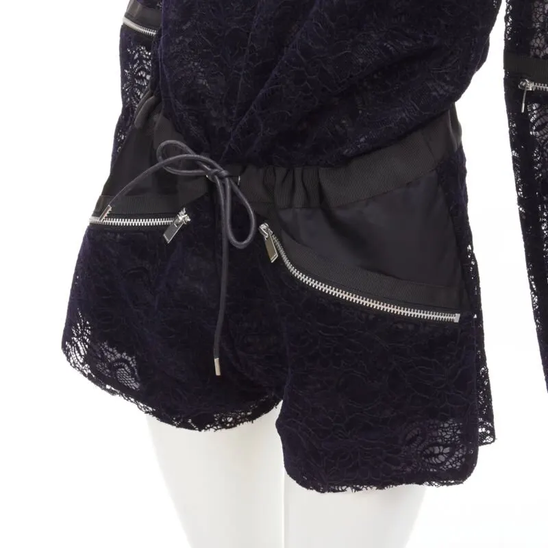Sacai Velvet Lace Romper Navy Polyester Very good - Back View