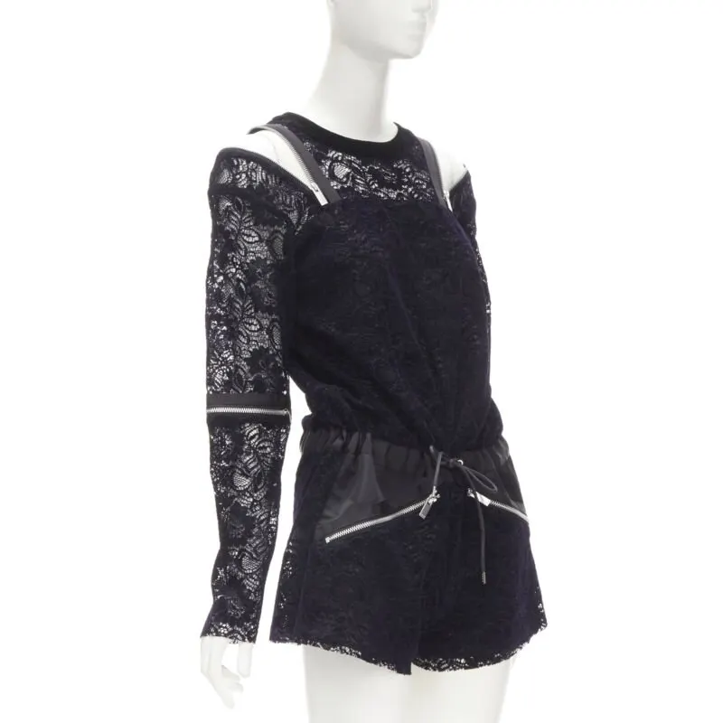 Sacai Velvet Lace Romper Navy Polyester Very good - Inside View