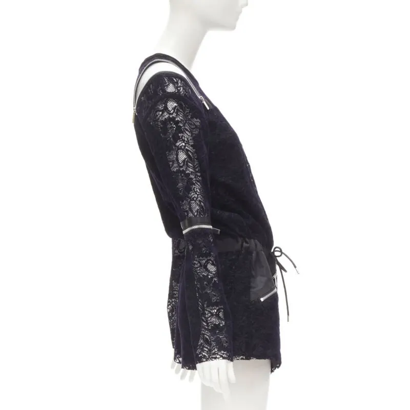 Sacai Velvet Lace Romper Navy Polyester Very good - Model View