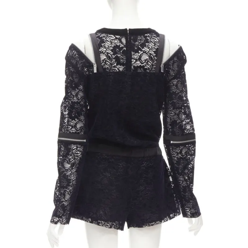 Sacai Velvet Lace Romper Navy Polyester Very good - Box View