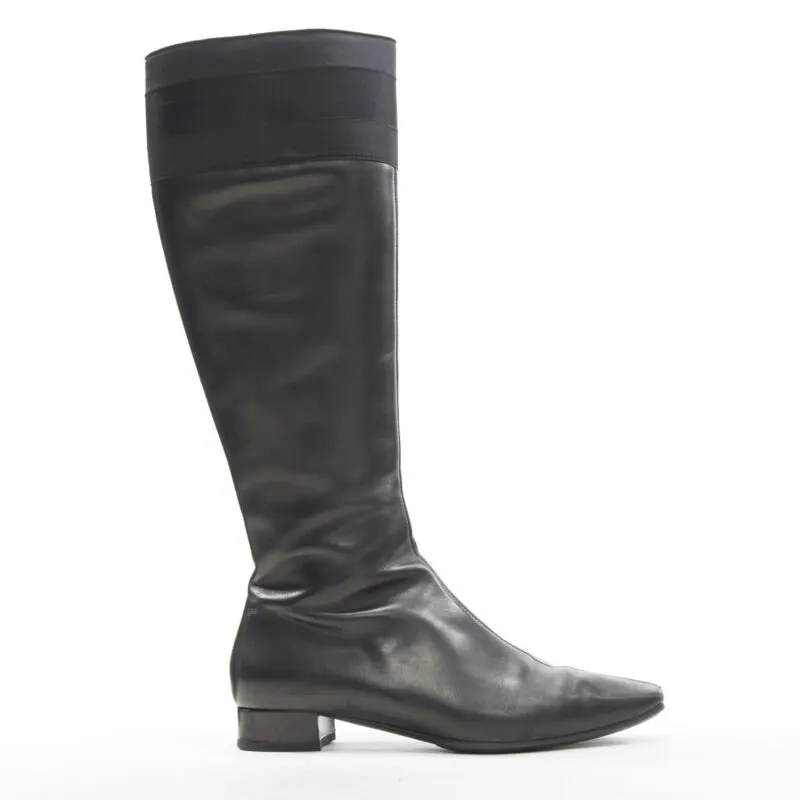 Gucci Strass Back Knee Boots Black Leather Good - Front View