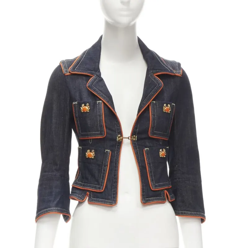 Dsquared2 Orange Denim Cropped Jacket Blue Cotton Very good - Front View