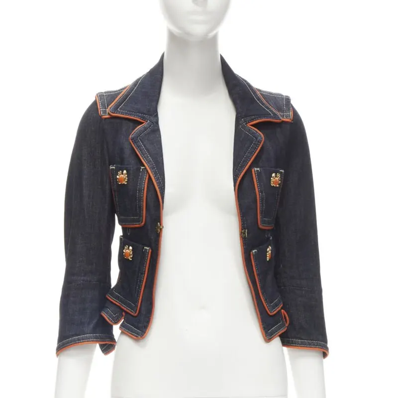 Dsquared2 Orange Denim Cropped Jacket Blue Cotton Very good - Inside View