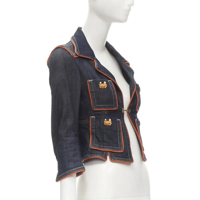 Dsquared2 Orange Denim Cropped Jacket Blue Cotton Very good - Model View