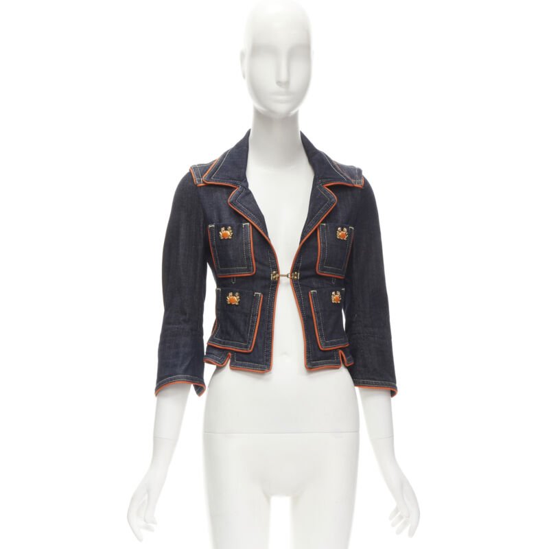 Dsquared2 Orange Denim Cropped Jacket - Image 13