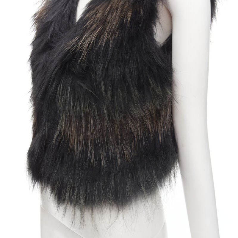 Yves Salomon Black Brown Fur Vest - Back view
