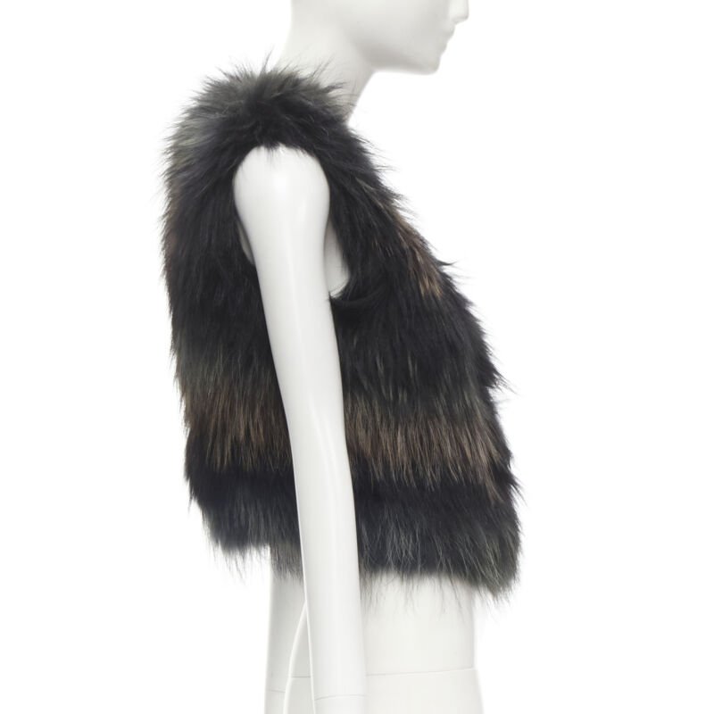 Yves Salomon Black Brown Fur Vest - Side view