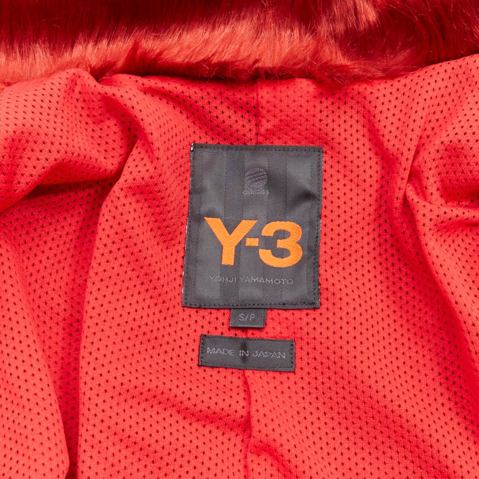 Y-3 Red Faux Fur Biker Jacket - Image 11