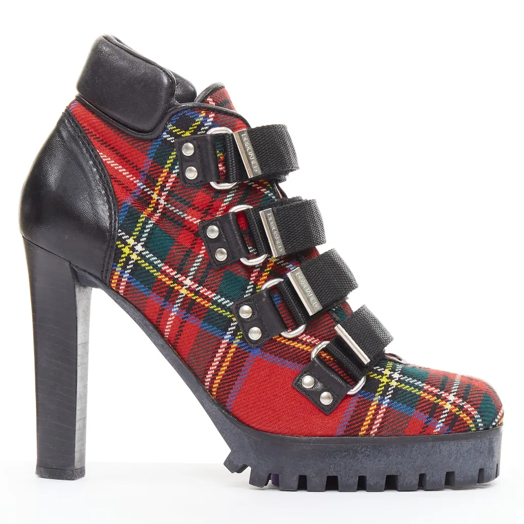 Dsquared2 Tartan Ankle Booties Red Very good - Front View