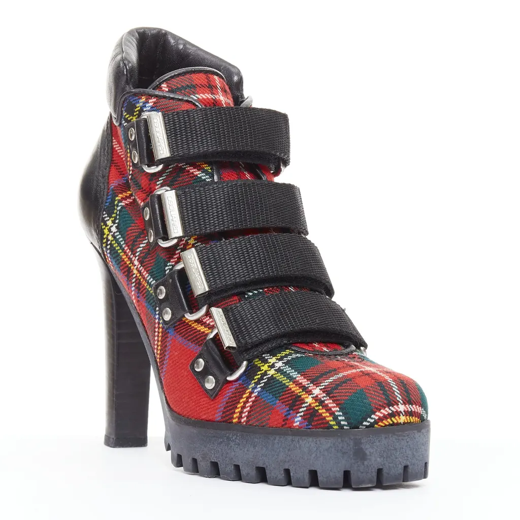 Dsquared2 Tartan Ankle Booties Red Very good - Back View