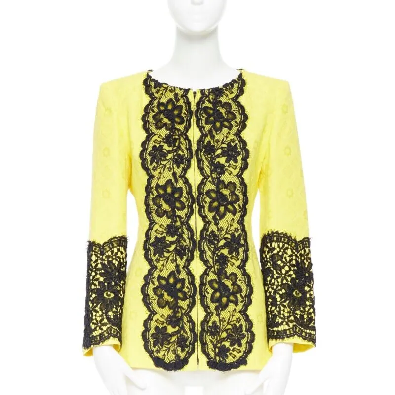 Christian Lacroix Floral Jacquard Jacket Yellow Cotton Very good - Front View