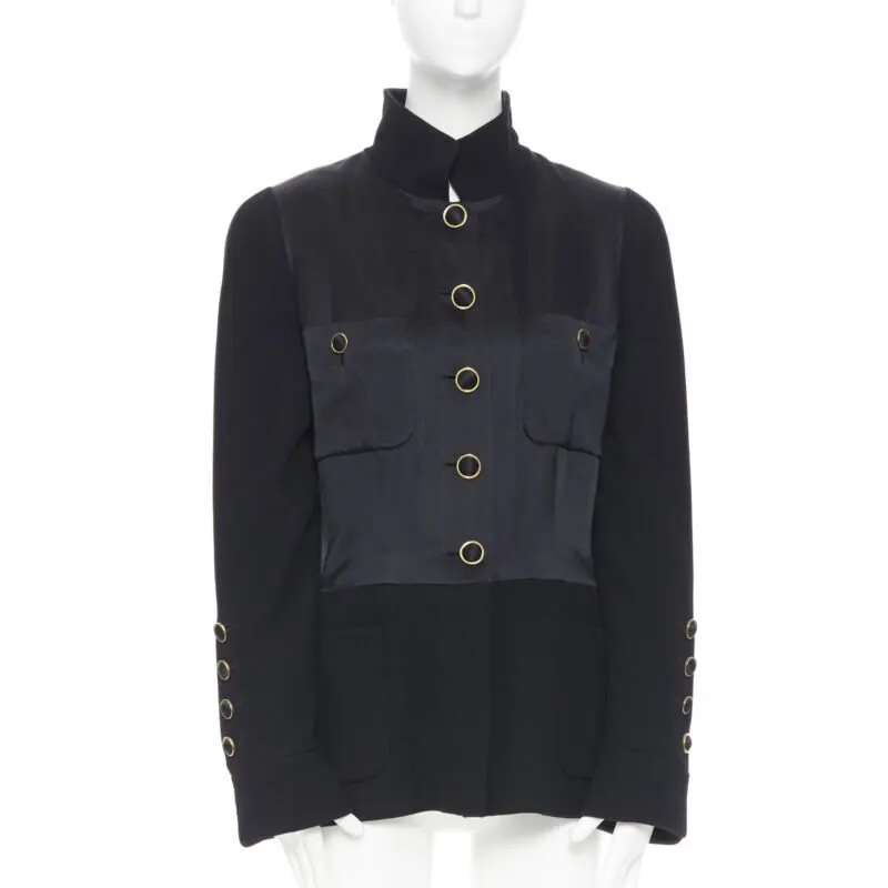 Chanel Black Silk Satin Jacket Black Polyester Very good - Front View