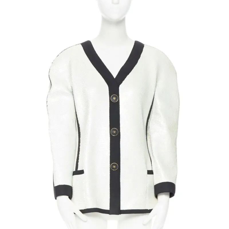 Chanel Sequin Trim Jacket White Polyester Good - Front View