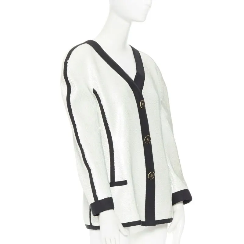 Chanel Sequin Trim Jacket White Polyester Good - Inside View