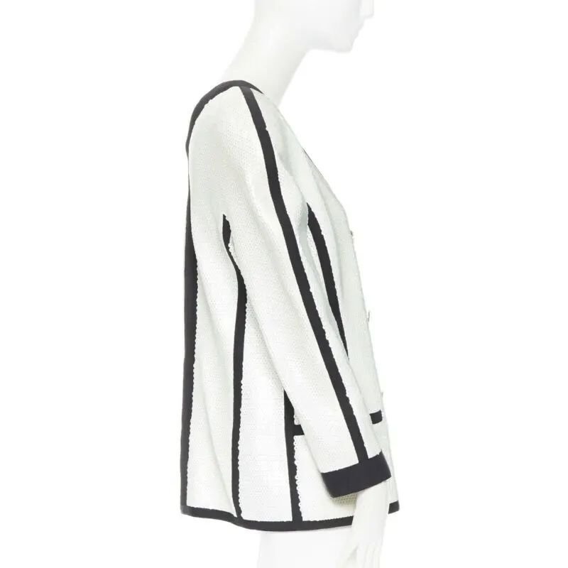 Chanel Sequin Trim Jacket White Polyester Good - Model View
