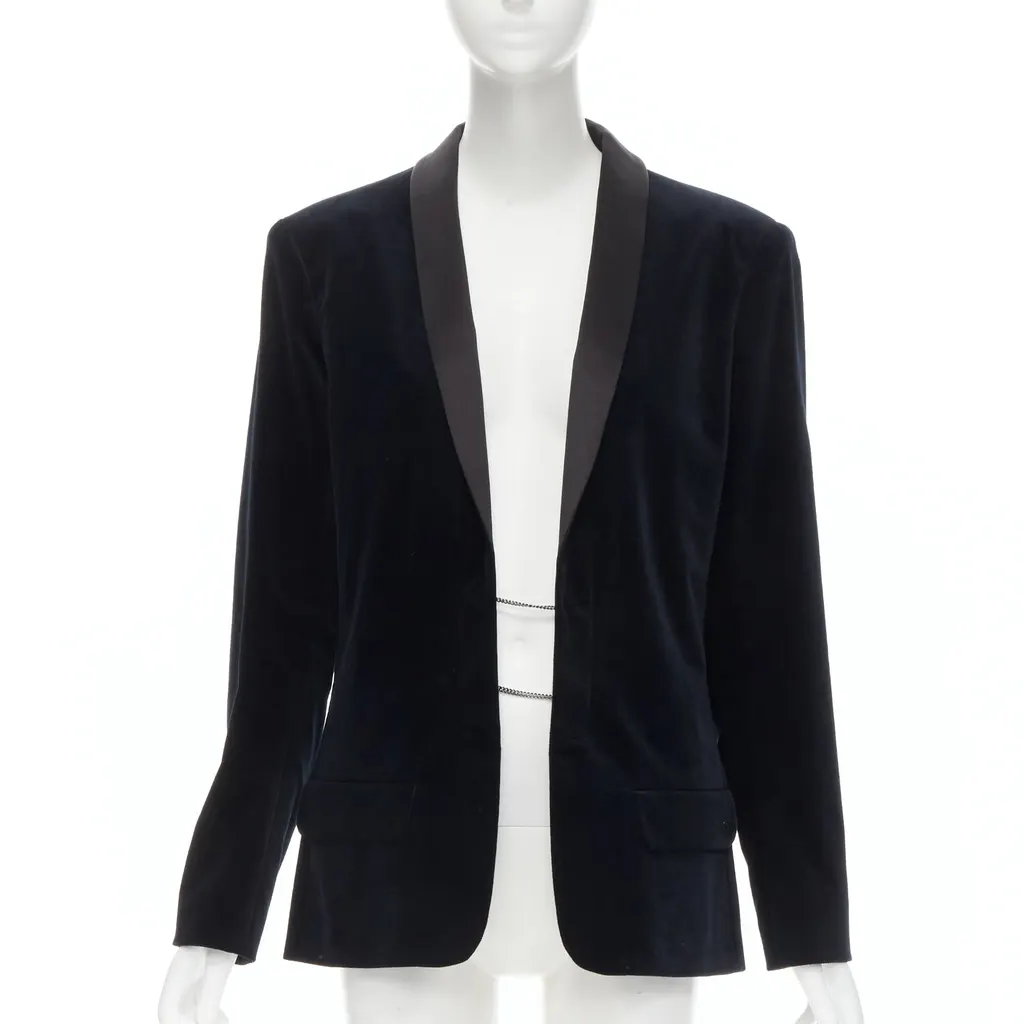 Chanel Velvet Tuxedo Blazer Navy Velvet Never worn - Front View