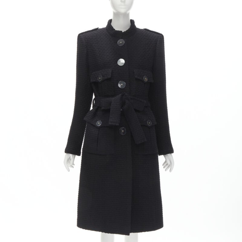 Chanel Black Tweed Belted Coat