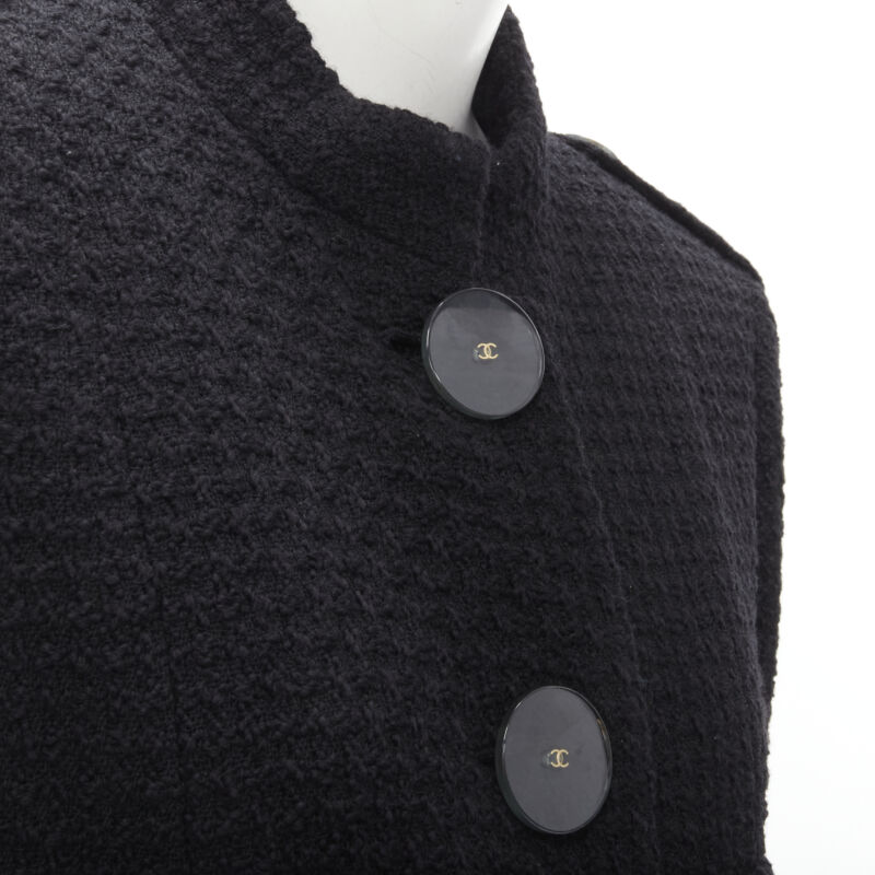 Chanel Black Tweed Belted Coat - Back view