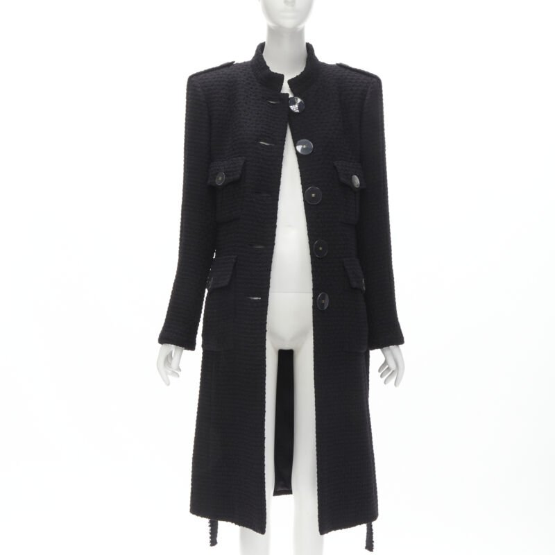 Chanel Black Tweed Belted Coat - Image 6