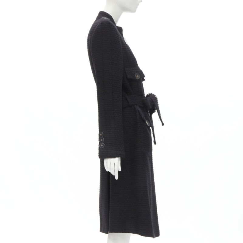 Chanel Black Tweed Belted Coat - Side view
