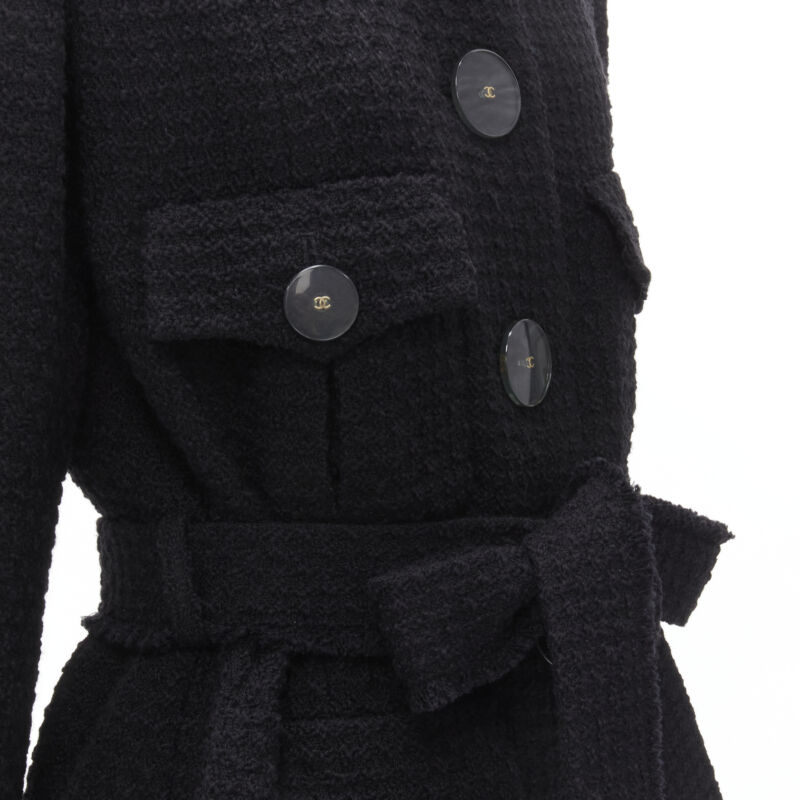 Chanel Black Tweed Belted Coat - Image 10