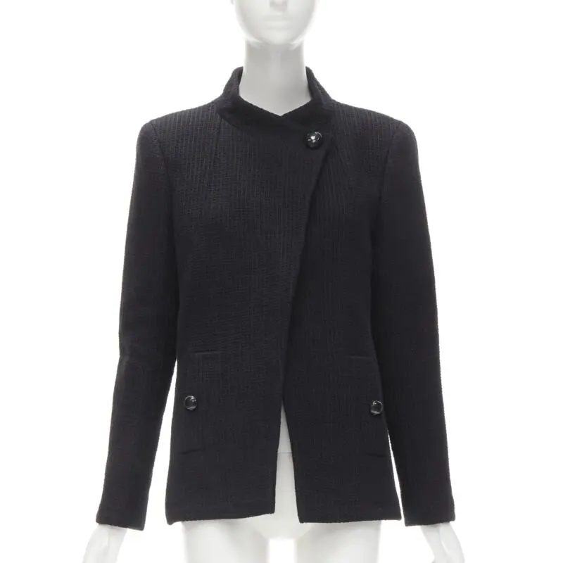Chanel Black Lattice Wrap Jacket Black Cotton Never worn - Front View