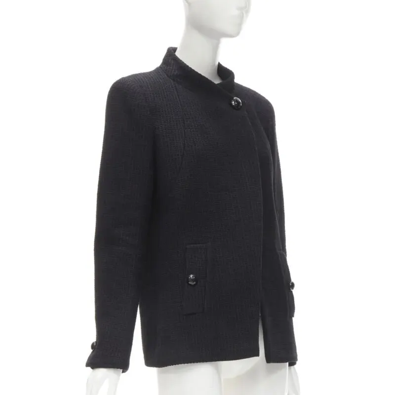 Chanel Black Lattice Wrap Jacket Black Cotton Never worn - Model View