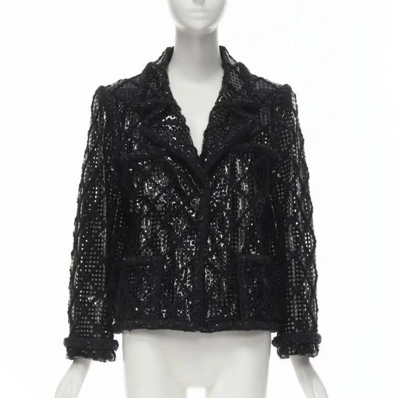 Chanel PVC Braided Tweed Jacket Black Polyester Never worn - Front View