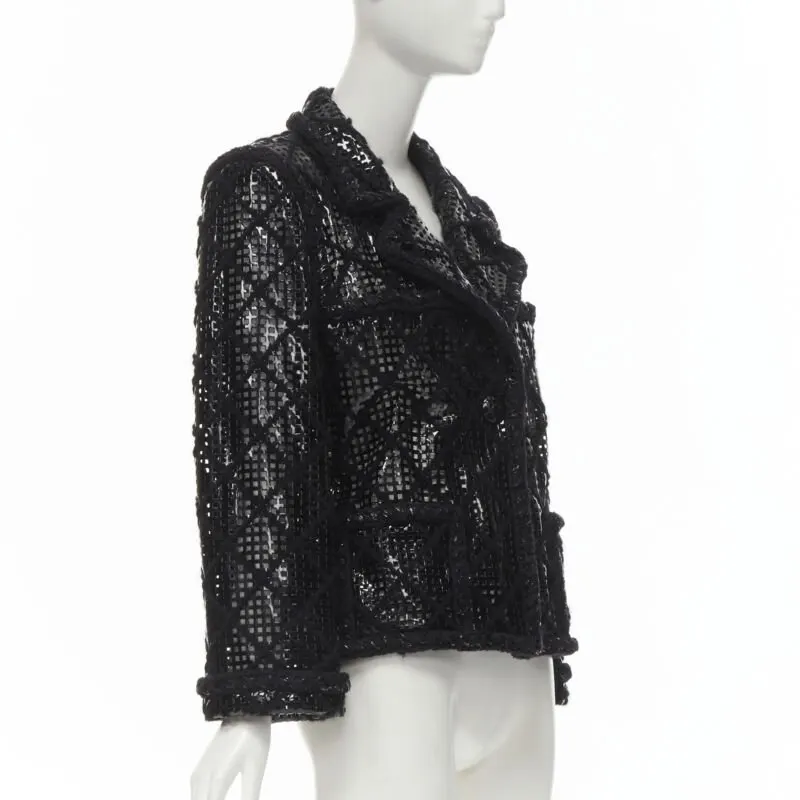 Chanel PVC Braided Tweed Jacket Black Polyester Never worn - Model View
