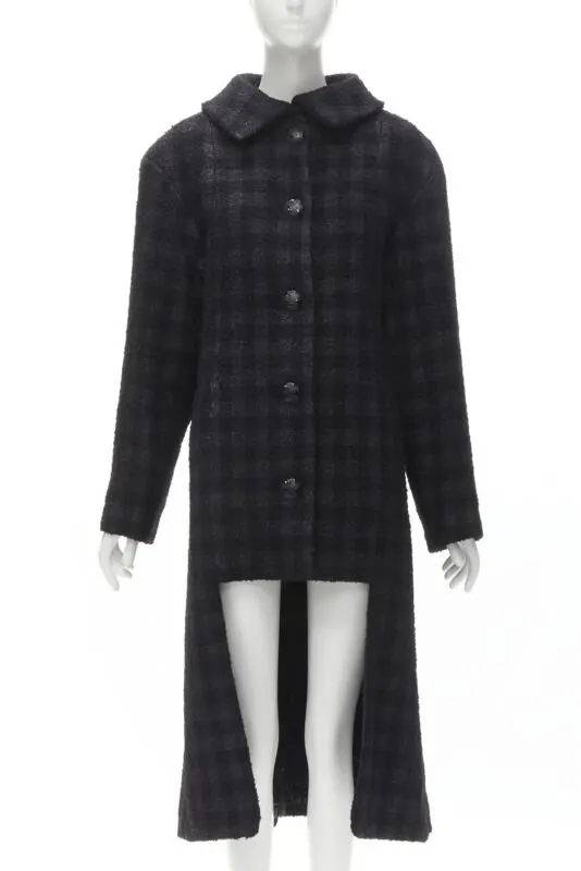 Chanel Black Lurex Tweed Coat Black Wool Never worn - Front View
