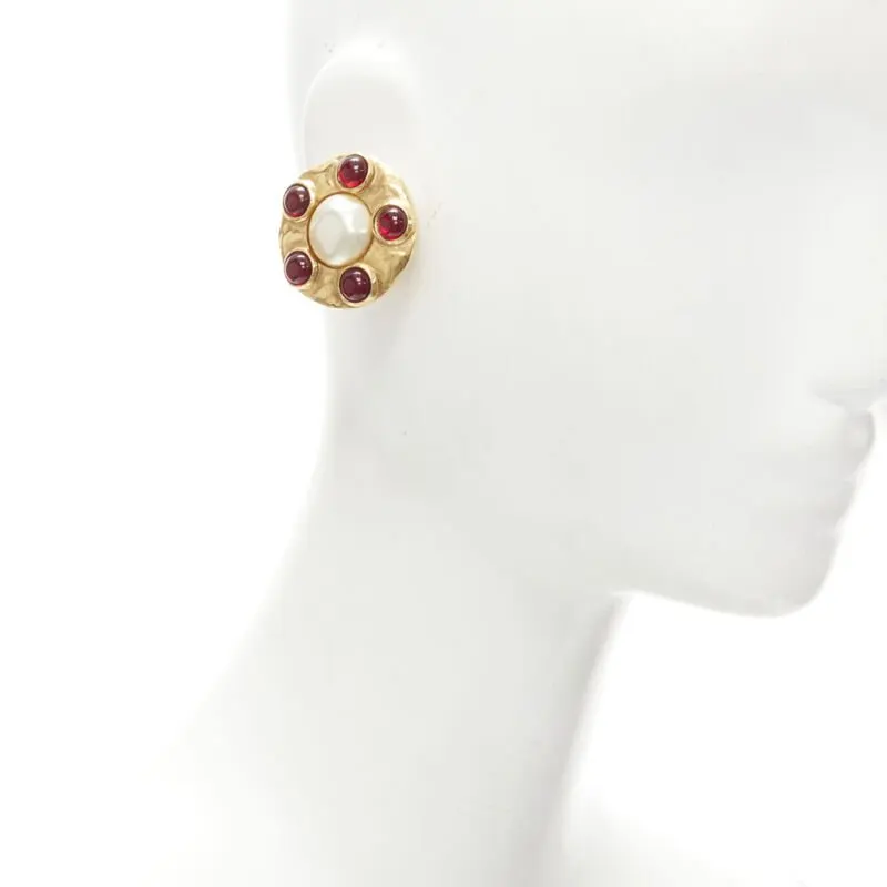 Chanel Gripoix Pearl Earrings Gold Metal Very good - Back View