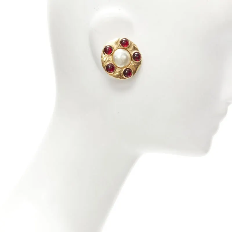 Chanel Gripoix Pearl Earrings Gold Metal Very good - Inside View