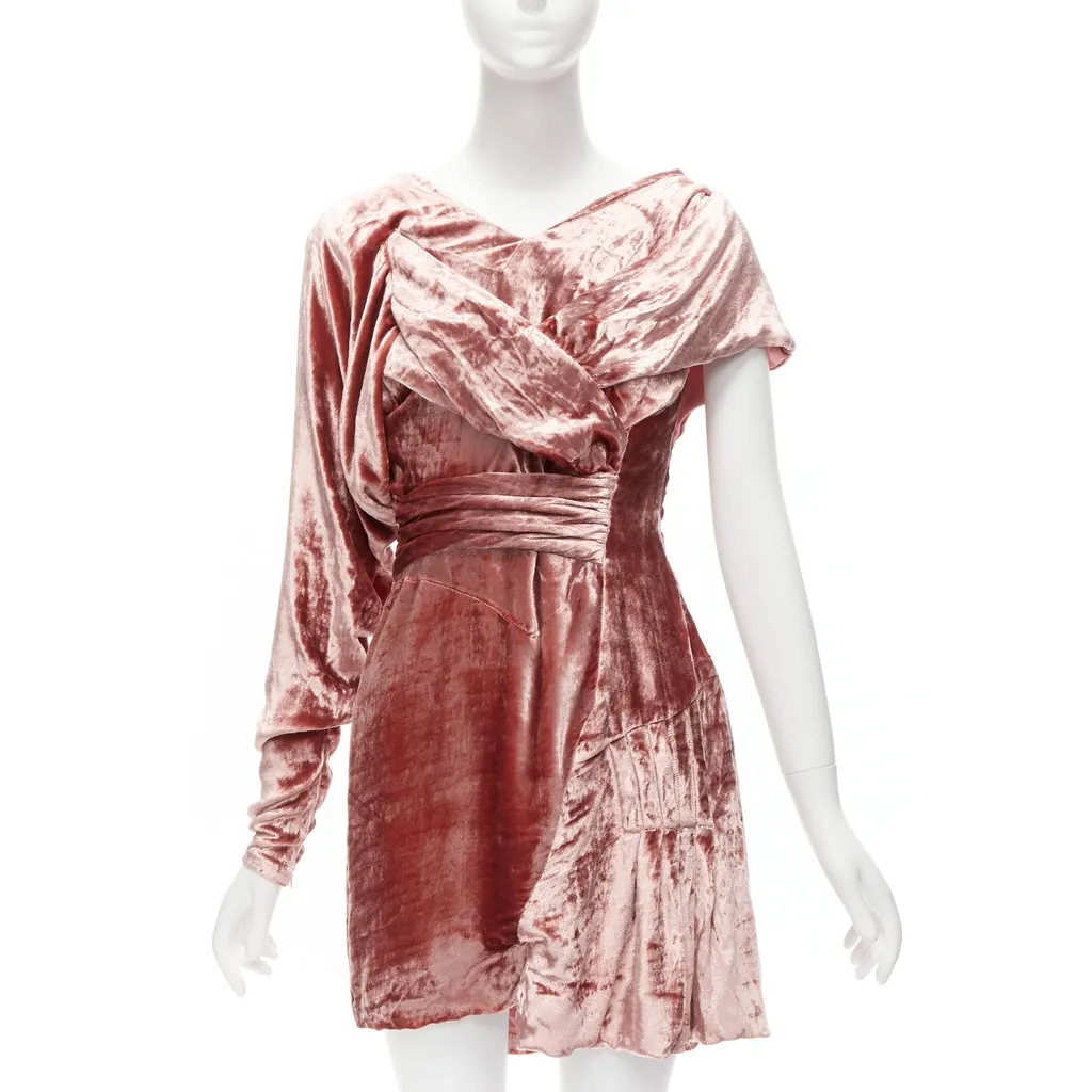 Michael Van Der Ham Velvet Draped Dress Pink Viscose Never worn - Front View