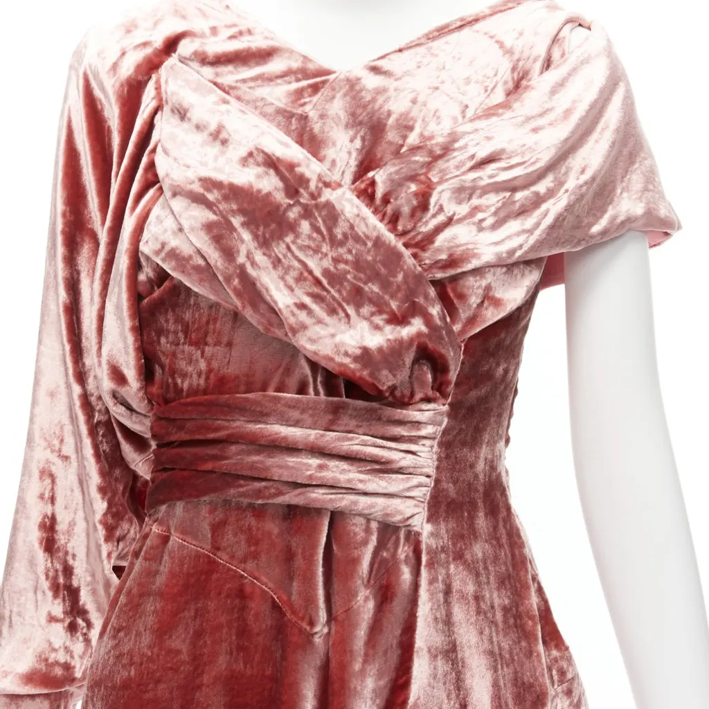 Michael Van Der Ham Velvet Draped Dress Pink Viscose Never worn - Back View