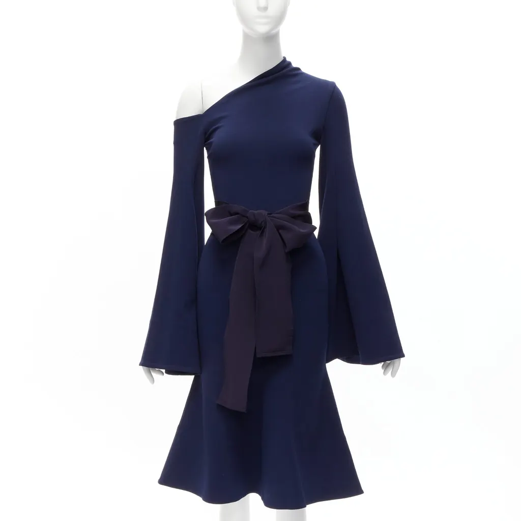 Solace London Asymmetric Crepe Dress Navy Polyester Never worn - Front View