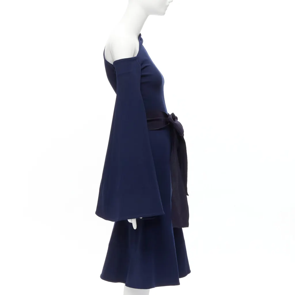 Solace London Asymmetric Crepe Dress Navy Polyester Never worn - Model View