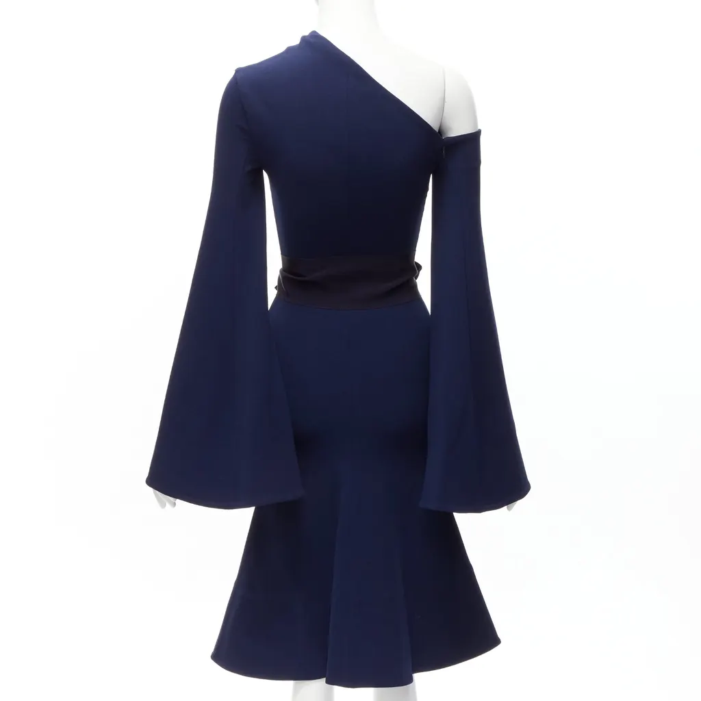 Solace London Asymmetric Crepe Dress Navy Polyester Never worn - Box View