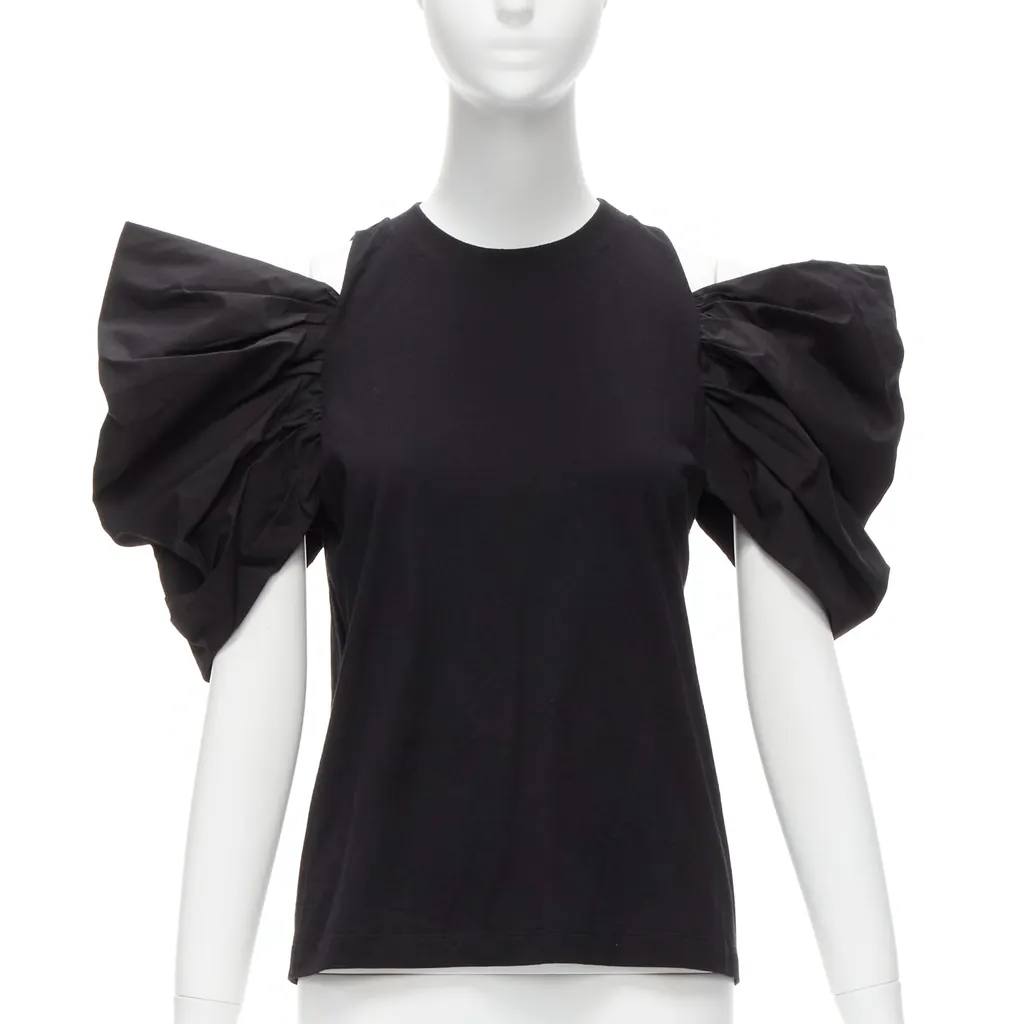 Alexander McQueen Puff Sleeve Top Black Cotton Never worn, with tag - Front View