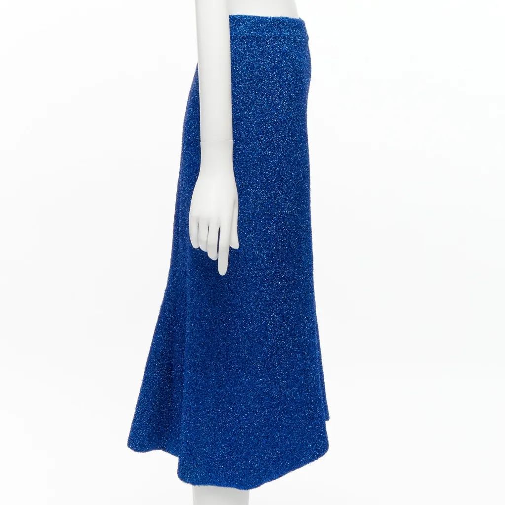 Balenciaga Metallic High Low Skirt Blue Polyester Never worn - Model View