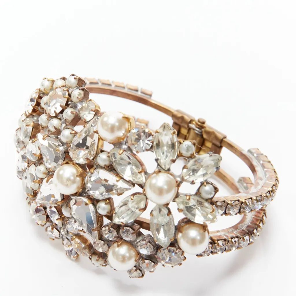 Meadham Kirchhoff Czech Crystal Double Bangle Beige Metal Very good - Model View